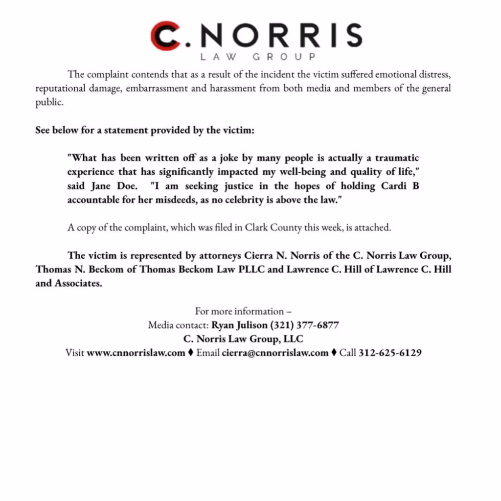 UPDATE: Cardi B Lawsuit — Victim Breaks Silence in Newly Released Complaint & Press Statement miixtapechiick