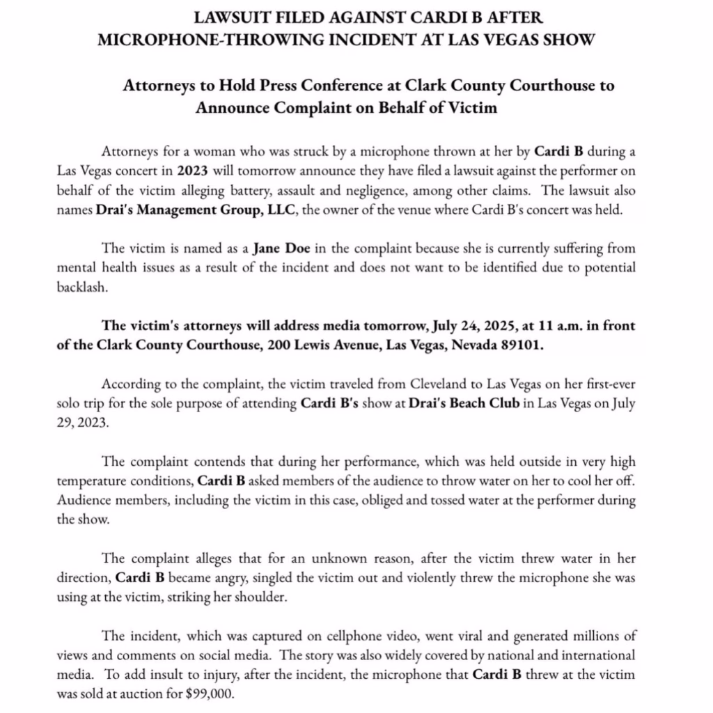 UPDATE: Cardi B Lawsuit — Victim Breaks Silence in Newly Released Complaint & Press Statement miixtapechiick