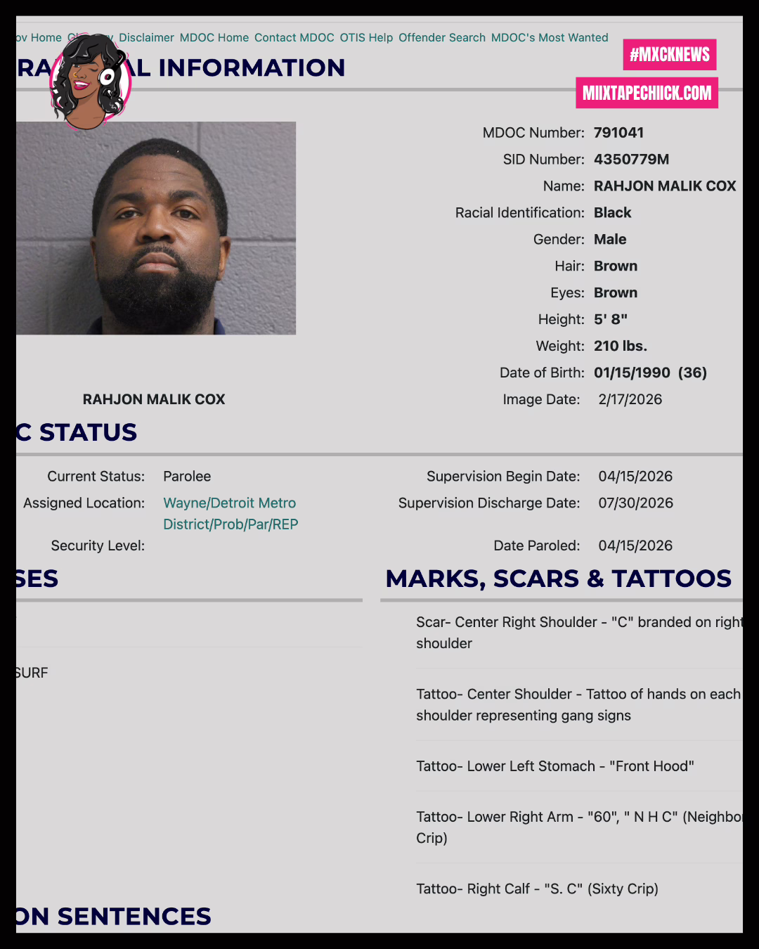 Tsu Surf Released from Michigan Prison on Parole miixtapechiick